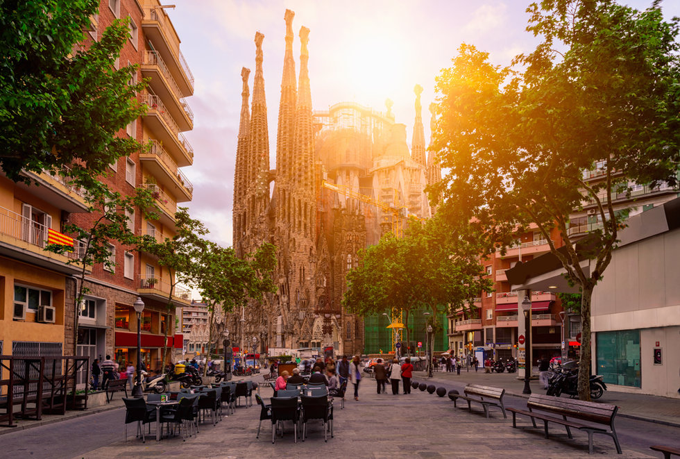 Barcelona street with the Sagrada Família